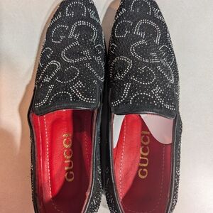 Gucci Black and Silver Embellished Loafers